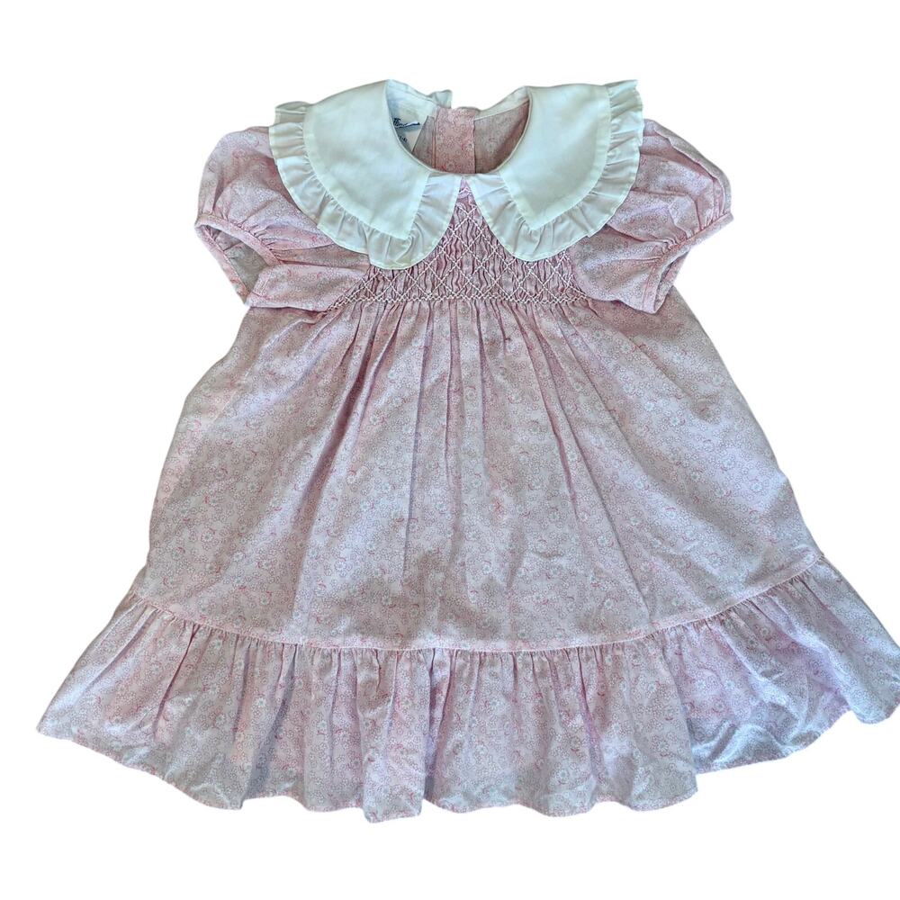 Vintage 80's Polly Flinders Girls Hand Smocked Floral Ruffled Dress Cottagecore